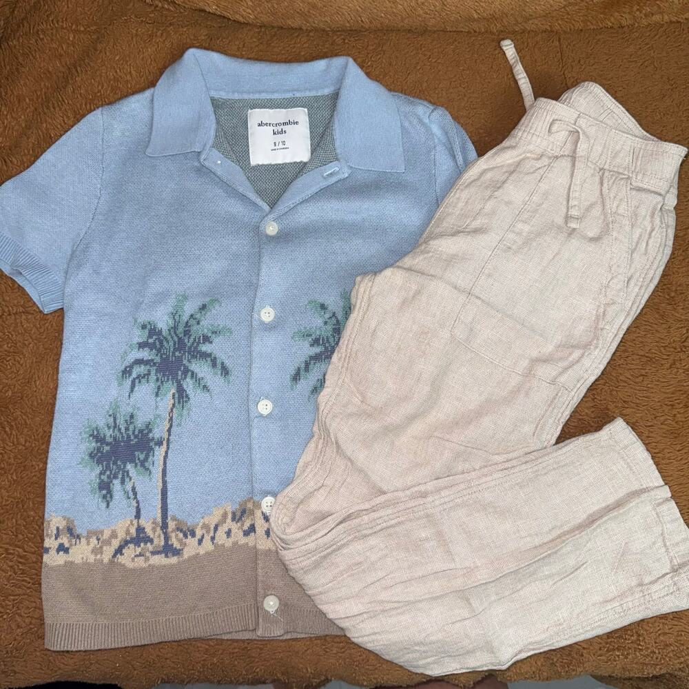 Abercrombie Kids 2 Knit Shirt & Linen Blend Pants Set Boys Size 9/10
